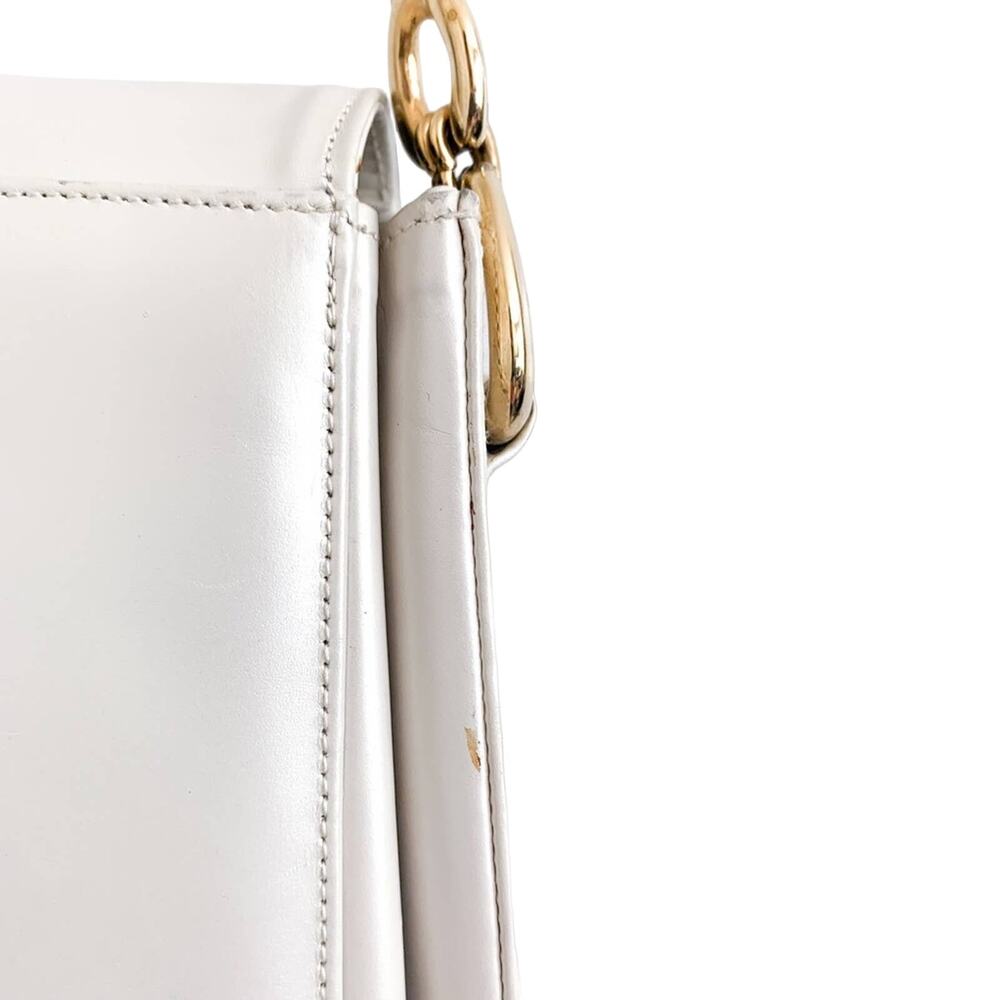 Stuart Weitzman Boxy Pearl Flat and Chain Crossbody Bag Purse White Gold Small - Picture 12 of 14